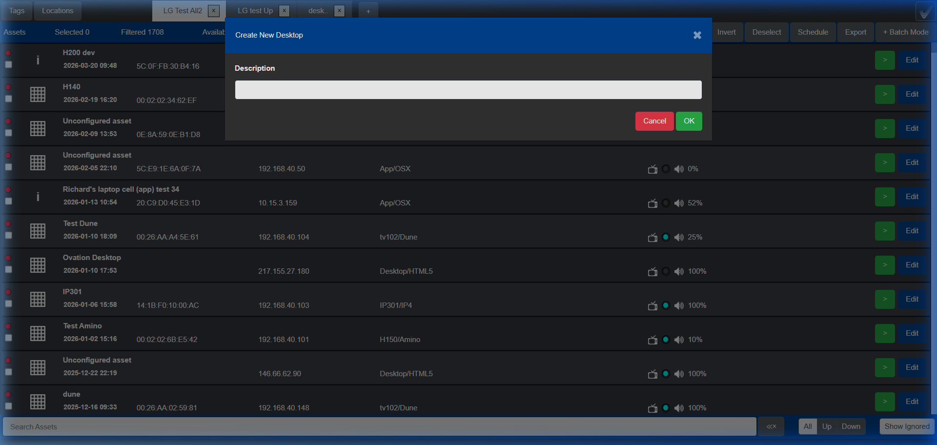 Conductor with workspace tabs along the top and the "Create New Desktop" dialogue open