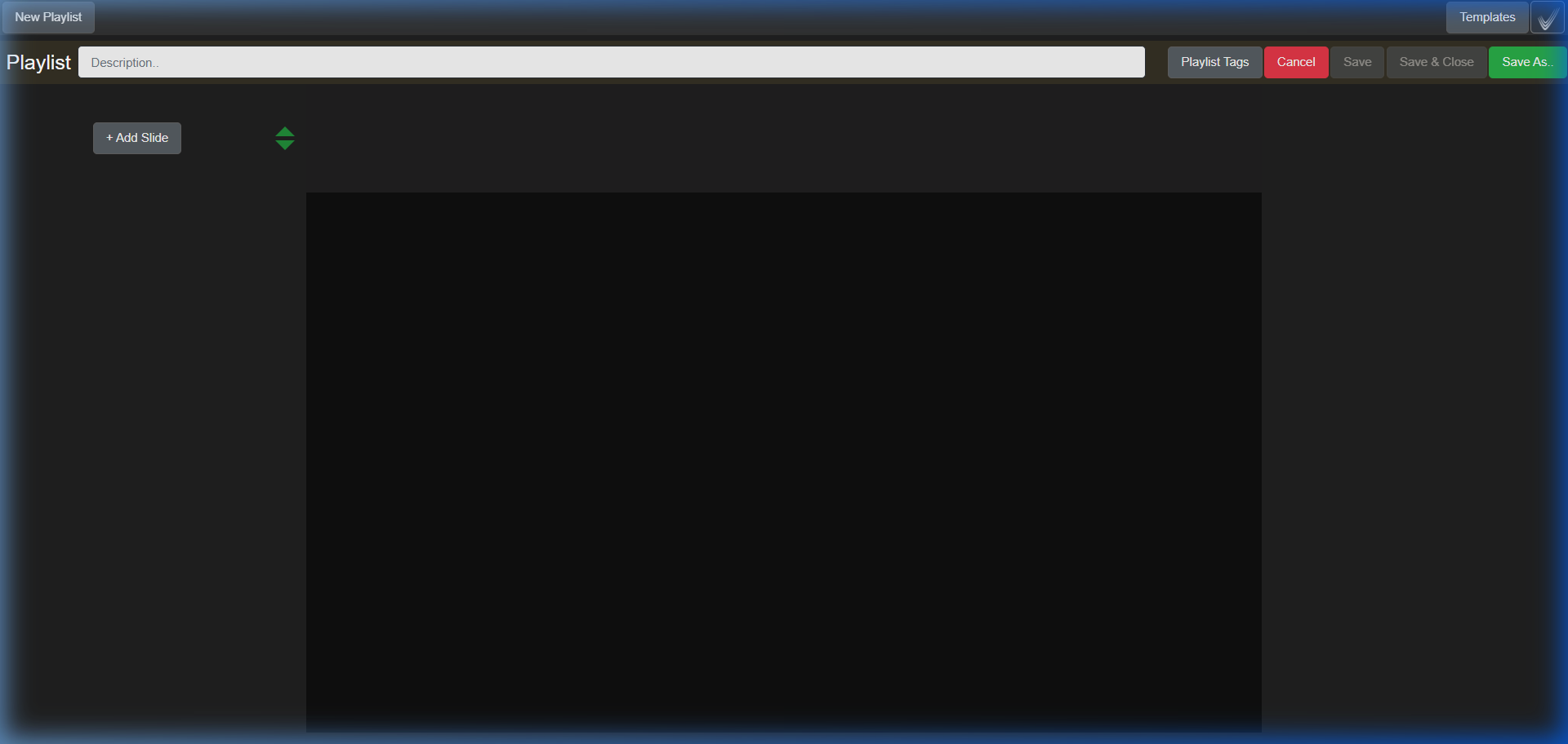 The Symphony playlist editor: a name field and the Add Slide control