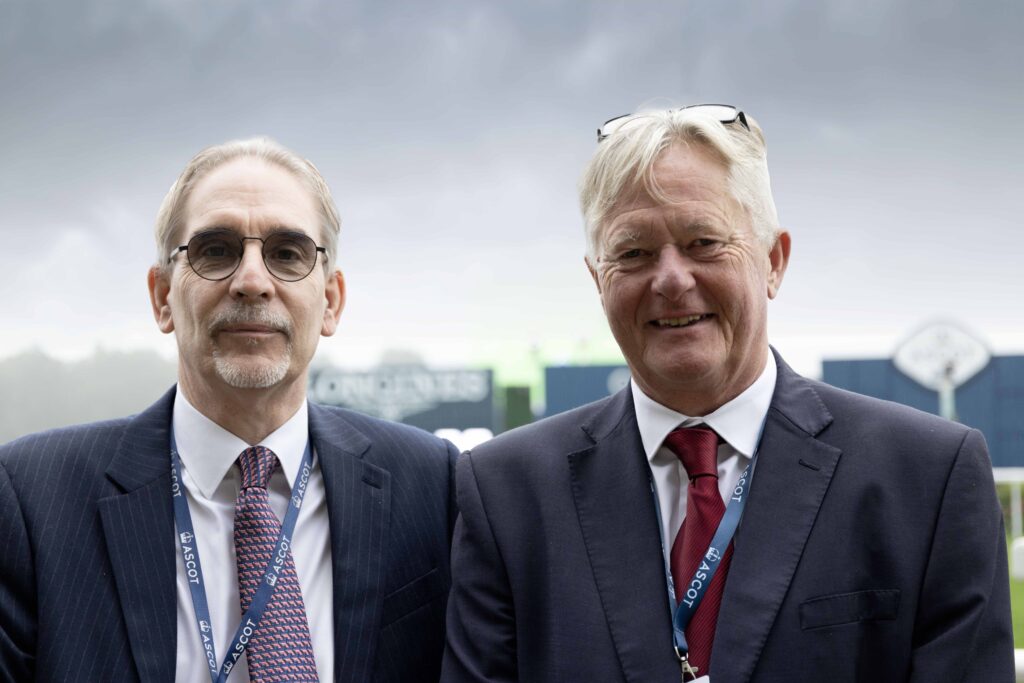 Mark Kinsell and Mike Richards from StreamVue at Ascot Racecourse during a live digital signage demonstration
